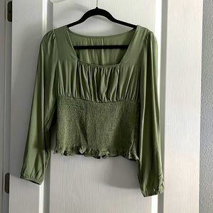 Sage green crop top with bell sleeves